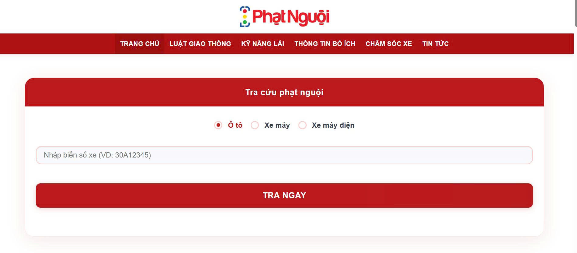 Website Phạt Nguội có giao diện thân thiện, thao tác đơn giản, dễ sử dụng và cho kết quả nhanh chóng